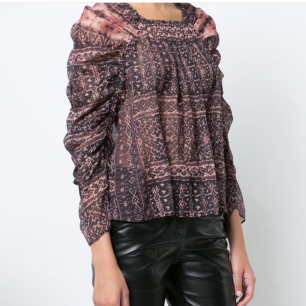 Ulla Johnson Pia Ruched Sleeve Silk Blouse